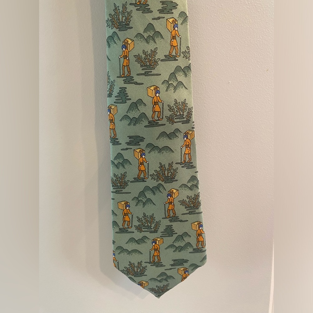 Authentic HERMES Necktie Nature Oriental Motif  Pattern Silk